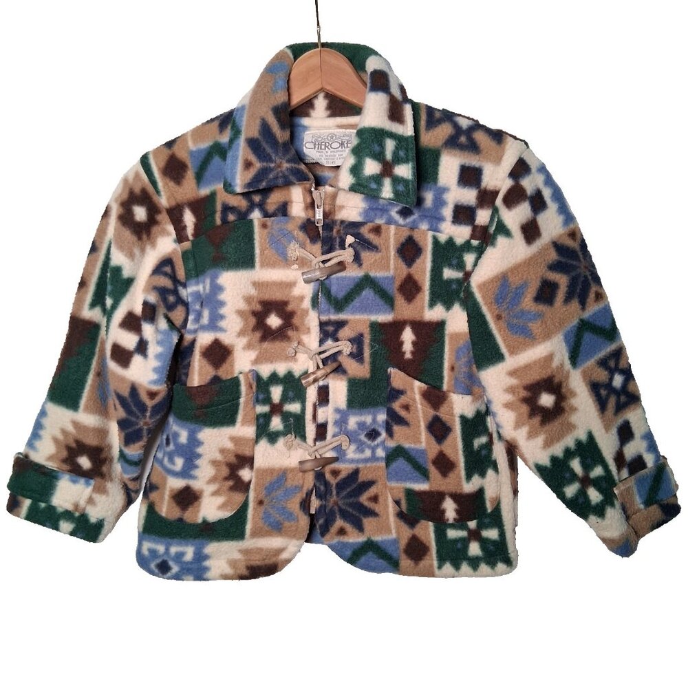 Vintage 1990s Cherokee Fleece Jacket Youth 6 Quilt Pattern Snowflake Gorpcore
